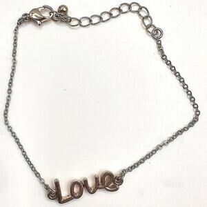 Vintage 90s Gold Tone Love Script Charm Bracelet Minimalist Dainty Jewelry